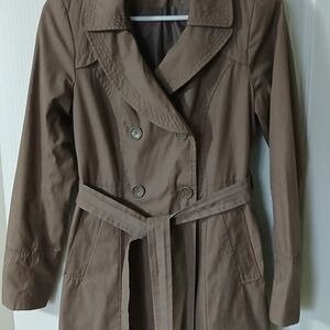 Taupe Suzy Shier Mid Double-Breasted Trench Coat,XS